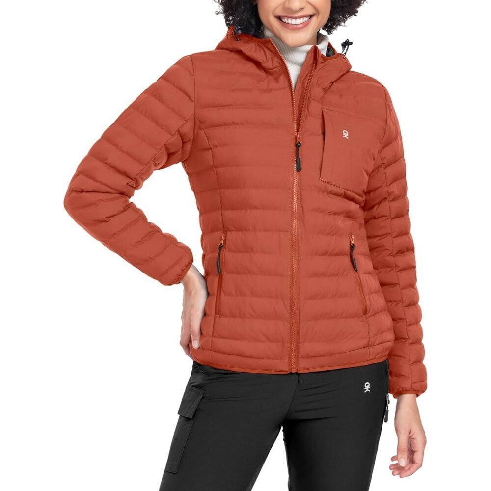 Women's Warm Waterproof Puffer Jacket Hooded Windproof Winter Coat with Recycled